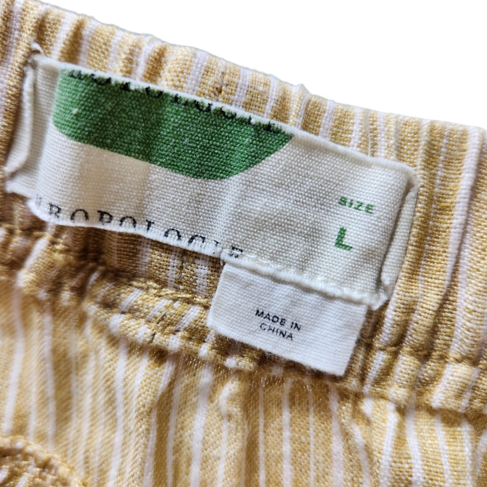 Anthropologie Size Large 100% Linen Yellow Stripe White Embroidered Pants Crop - Picture 7 of 13